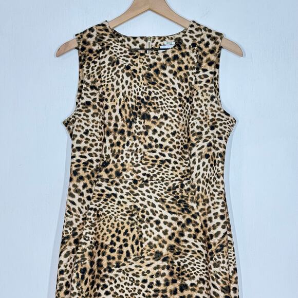 Calvin Klein Sheath Dress Women's Size 10 Tan Leopard Print Sleeveless Cocktail - Picture 3 of 8